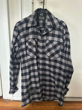 Men's Black and Gray Plaid Button-Down Shirt Jacket
